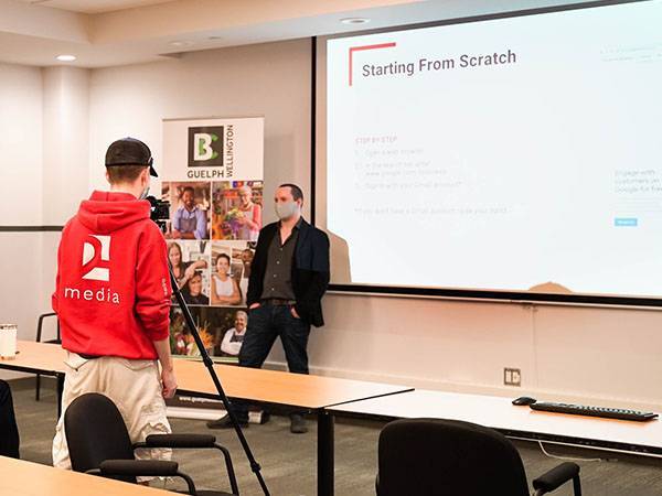 office presentation with projector and screen